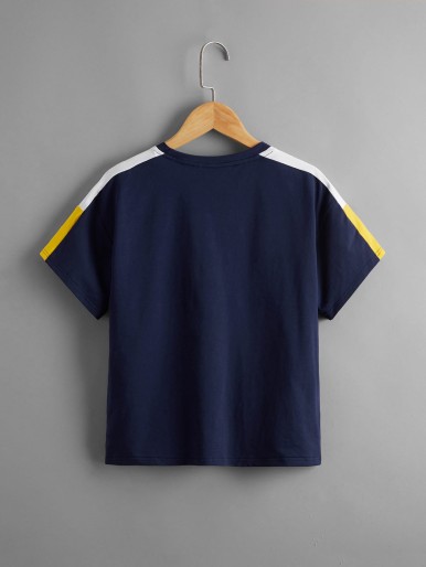 Boys Contrast Sideseam Letter Graphic Tee