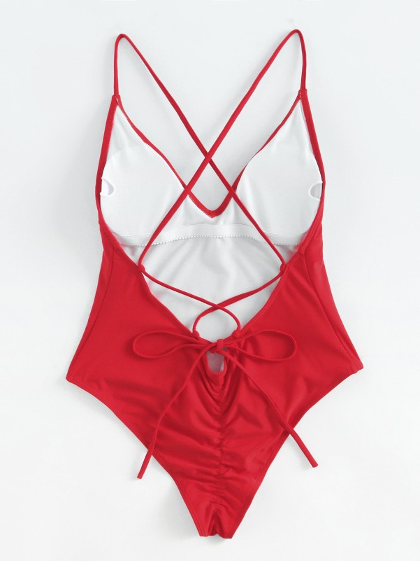 Criss Cross Back Ruched Detail One Piece Swimsuit