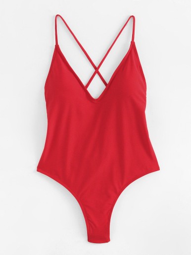 Criss Cross Back Ruched Detail One Piece Swimsuit