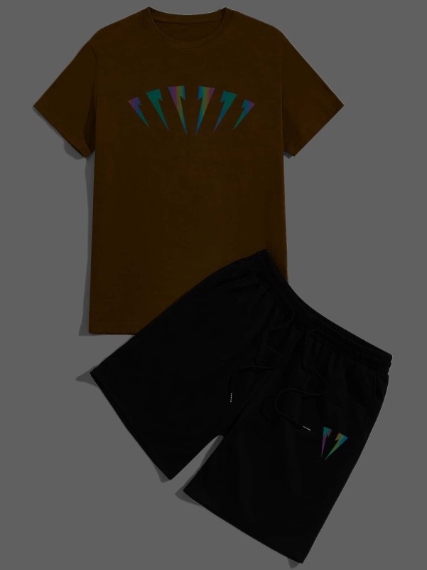 Men Reflective Tee & Drawstring Waist Shorts