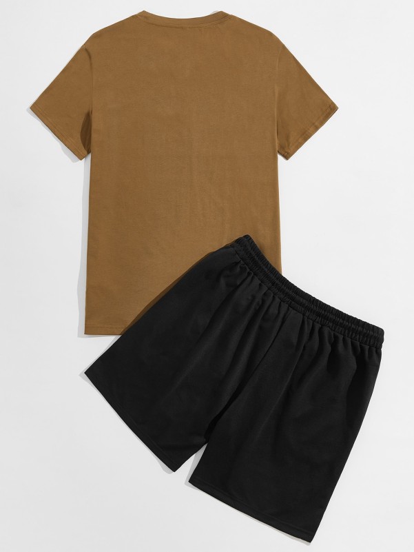 Men Reflective Tee & Drawstring Waist Shorts