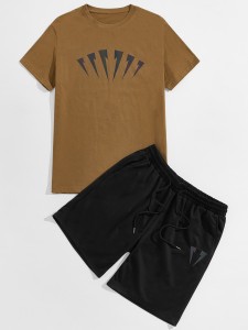 Men Reflective Tee & Drawstring Waist Shorts