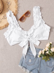 Plus Frill Trim Knot Front Bikini Top