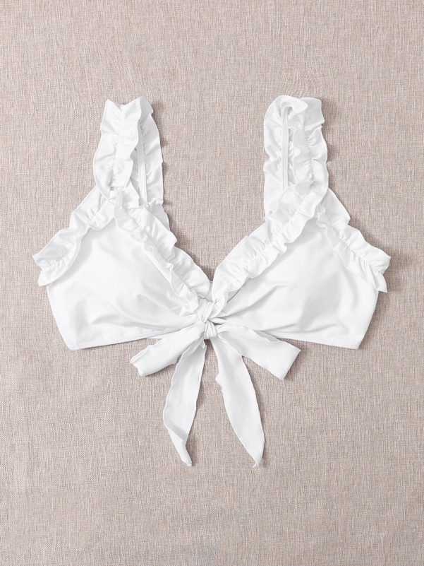 Plus Frill Trim Knot Front Bikini Top