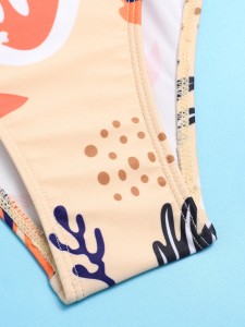 ملابس سباحة قطعة واحدة مكشكشة بطباعة نباتات عشوائية للفتيات