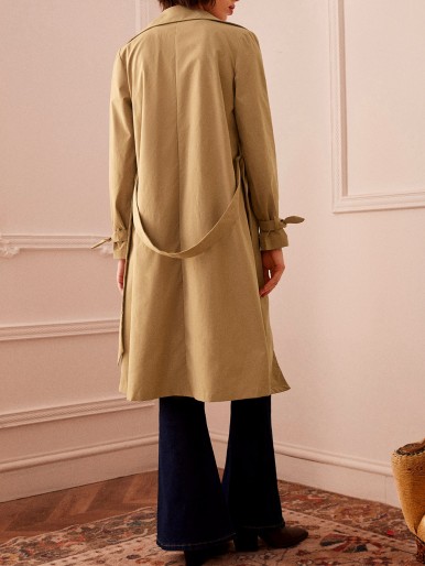 Lapel Neck Double Button Knot Belted Trench Coat