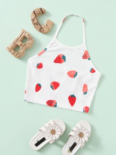 Girls Strawberry Print Halter Top