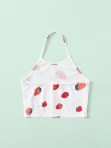 Girls Strawberry Print Halter Top