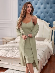 Solid Cami Night Dress & Lounge Robe