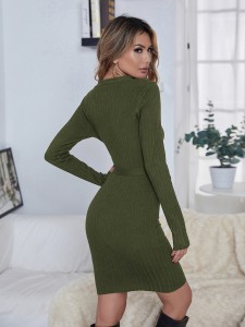 فستان سترة Bodycon متماسكة ومضلعة بحزام