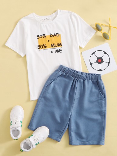 Boys Graphic Print Tee & Slant Pocket Shorts Set