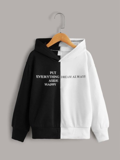 Boys Colorblock & Slogan Graphic Sweatshirt