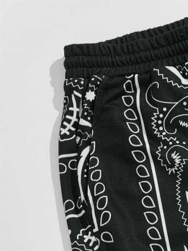 Men Paisley Print Drawstring Waist Sweatpants