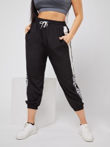 Plus Letter Graphic Drawstring Sports Pants