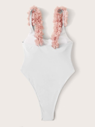 Appliques High Cut One Piece Swimsuit