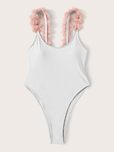 Appliques High Cut One Piece Swimsuit