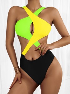 Color Block Cut-out One Piece Swimsuit