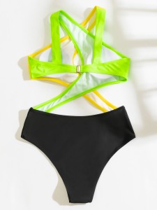 Color Block Cut-out One Piece Swimsuit