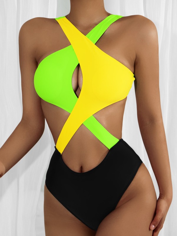 Color Block Cut-out One Piece Swimsuit