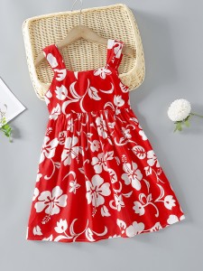 Girls Floral Print Half Button Dress