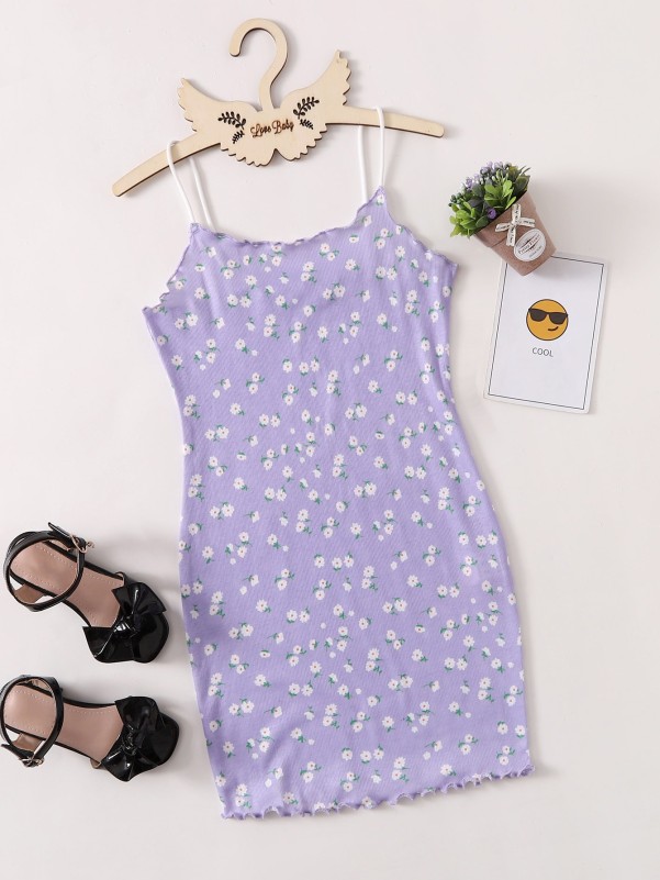 Girls Lettuce Trim Ditsy Floral Dress