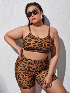 Plus Leopard Shorts Bikini Swimsuit