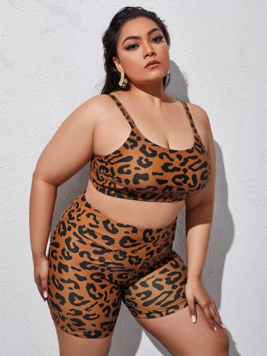 Plus Leopard Shorts Bikini Swimsuit