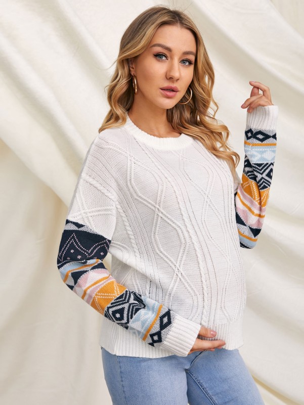 Maternity Geo Sleeve Cable Knit Sweater