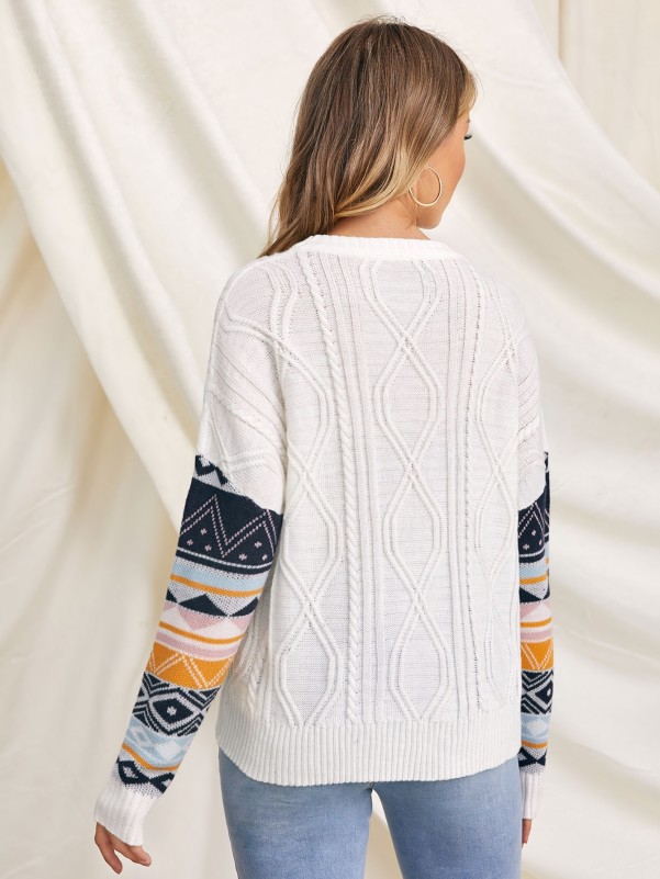 Maternity Geo Sleeve Cable Knit Sweater