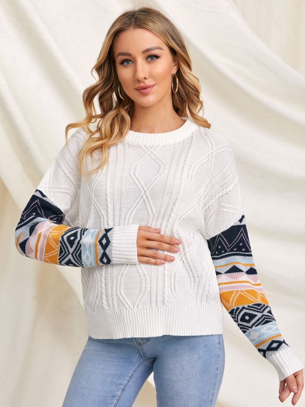 Maternity Geo Sleeve Cable Knit Sweater