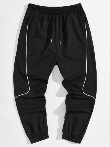 Men Drawstring Waist Slant Pocket Sweatpants