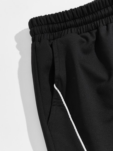 Men Drawstring Waist Slant Pocket Sweatpants