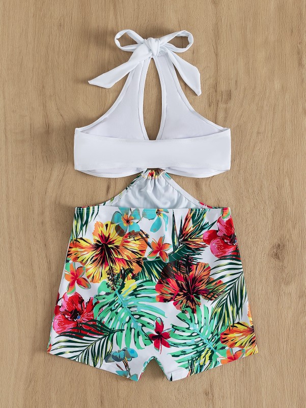 Tropical Ring Linked Halter One Piece Swimsuit