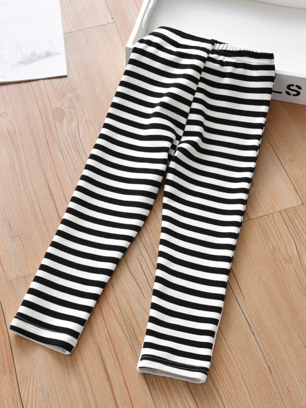 Toddler Girls Rabbit Print Striped Leggings