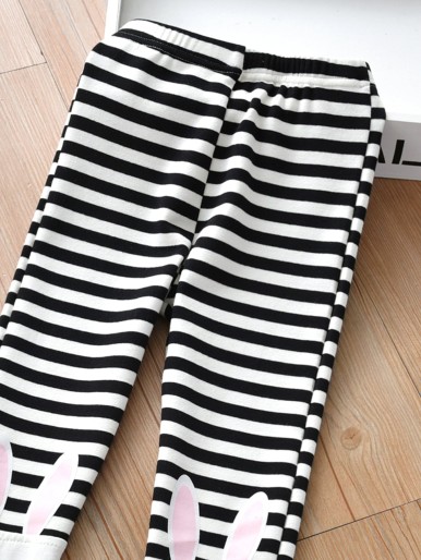 Toddler Girls Rabbit Print Striped Leggings