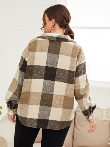 Plus Plaid Print Drop Shoulder Coat