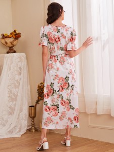 Allover Floral Belted A-line Dress