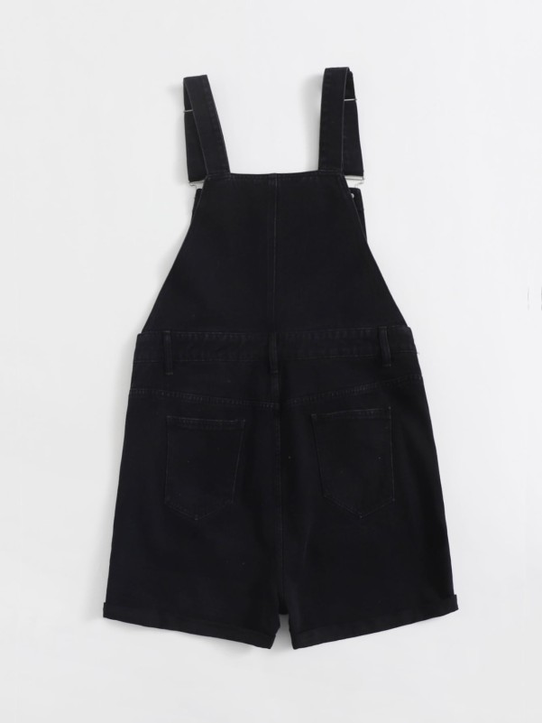 Plus Button Front Denim Overall Shorts