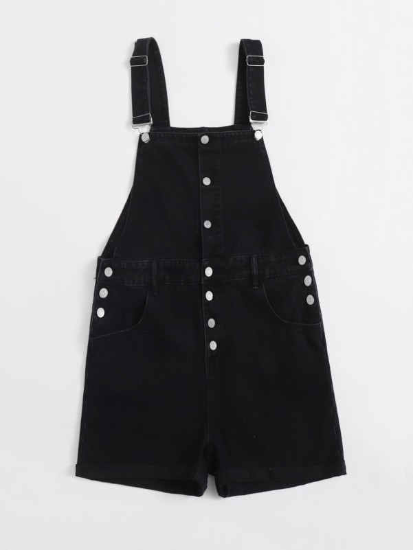 Plus Button Front Denim Overall Shorts