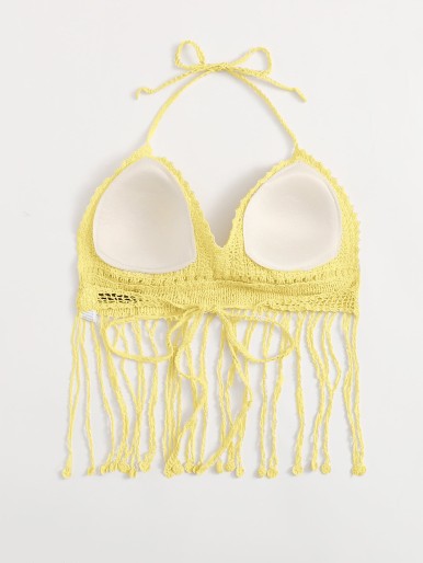 Fringe Hem Crochet Bikini Top