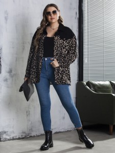 Plus Leopard Panel Drop Shoulder Coat