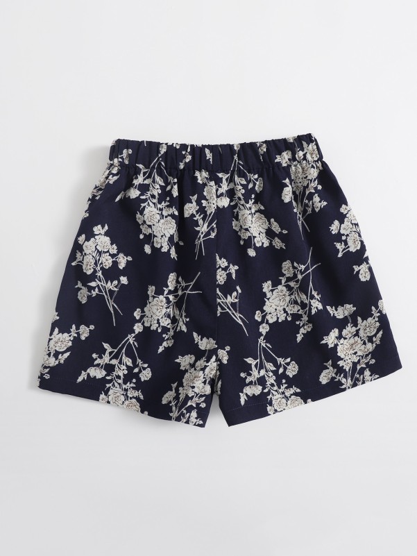 Girls Floral Elastic Waist Shorts