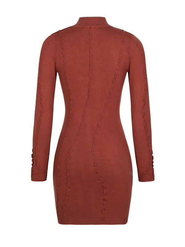 Solid Mock Neck Top-stitching Sweater Dress