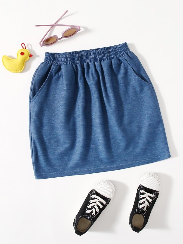 Girls Elastic Waist Slant Pocket Skirt