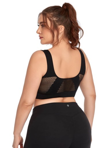 Plus Contrast Fishnet Medium Support Sports Bra