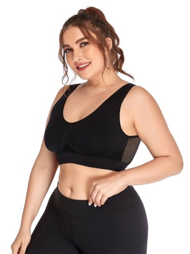 Plus Contrast Fishnet Medium Support Sports Bra