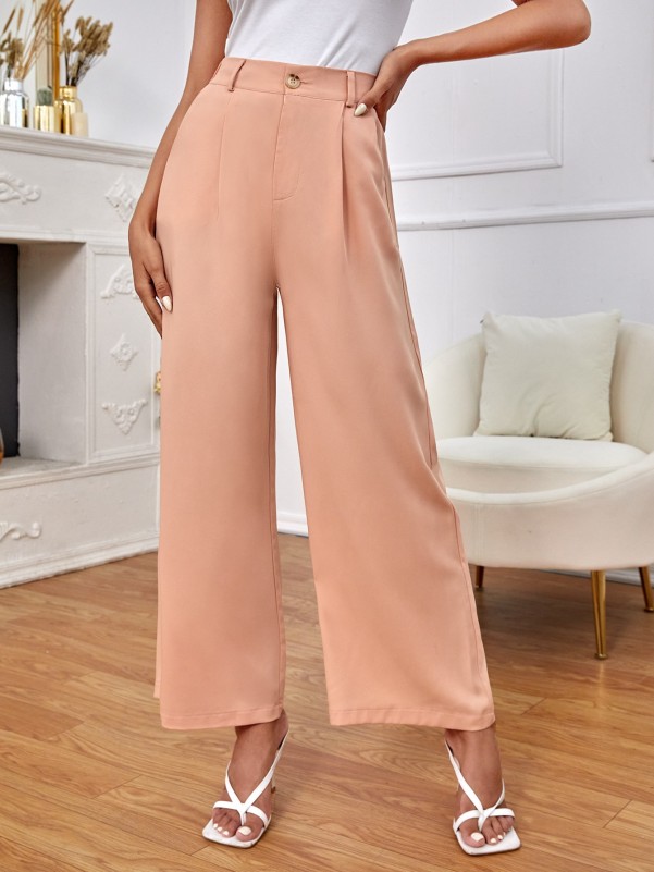 Button Fly Wide Leg Pants