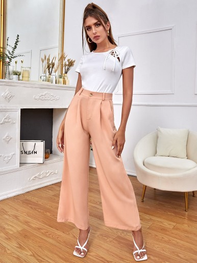 Button Fly Wide Leg Pants