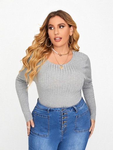 Plus Solid Scoop Neck Sweater