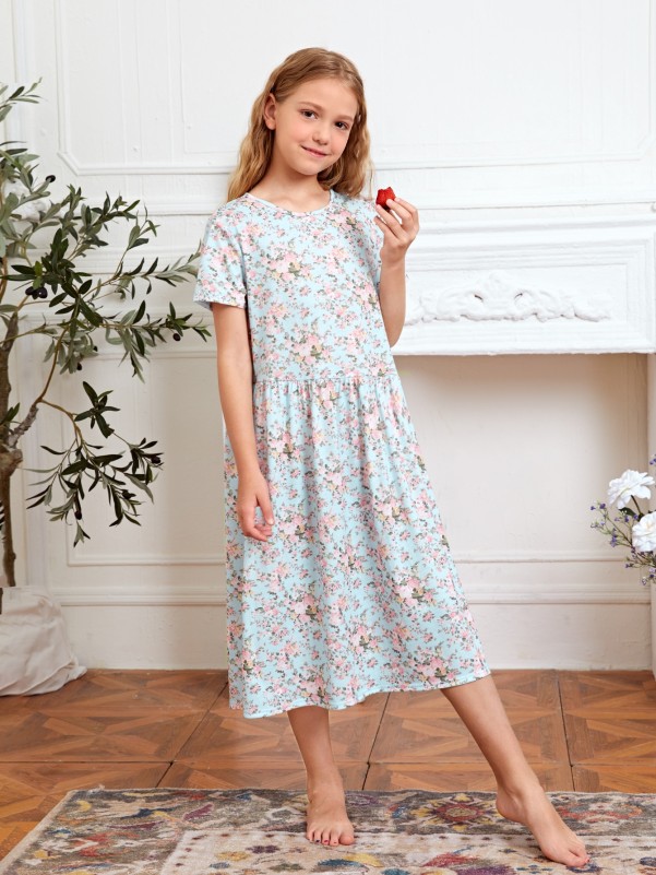 Girls Allover Floral Print Nightdress